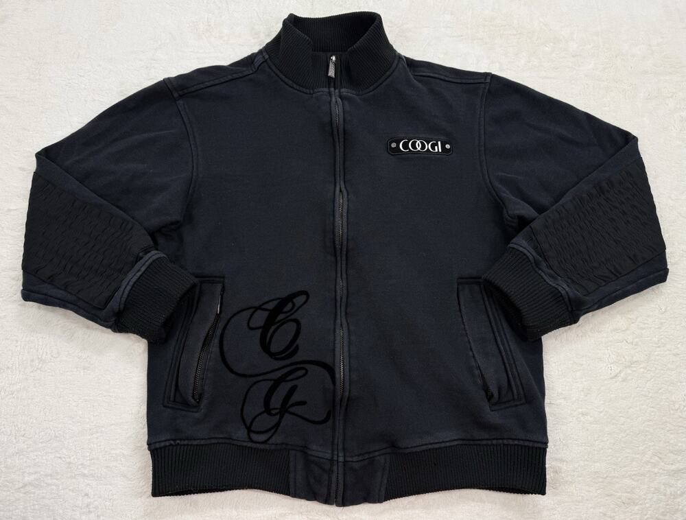 Coogi Vintage Mens Full Zip Jacket Black Embroidered Logo RN 111642 Size Medium